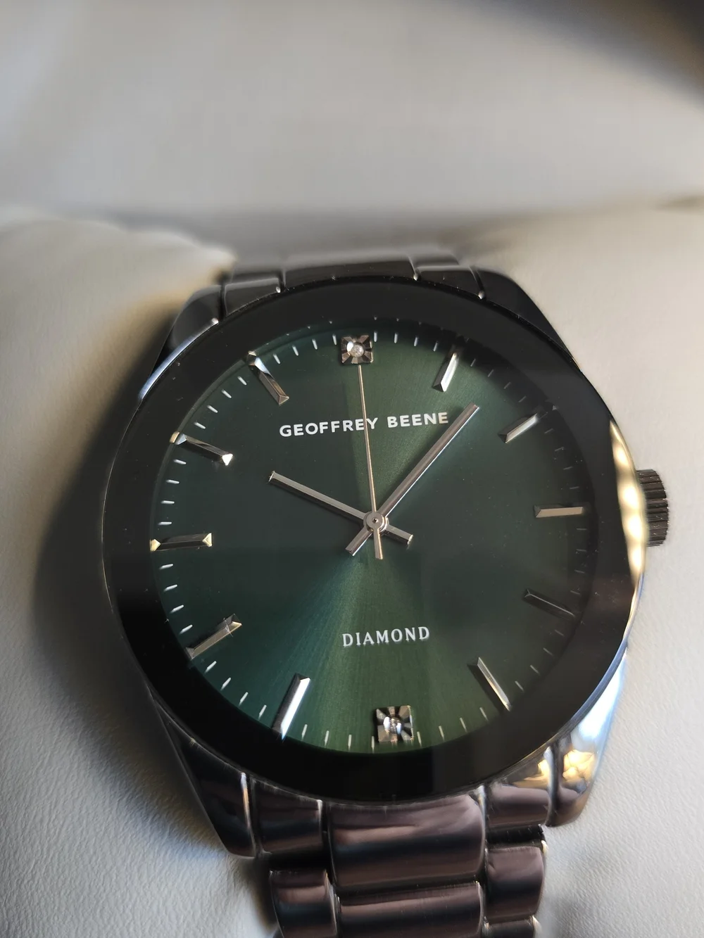 Geoffrey Beene Men’s Green Dial Stainless Steel Gunmetal Watch-New!